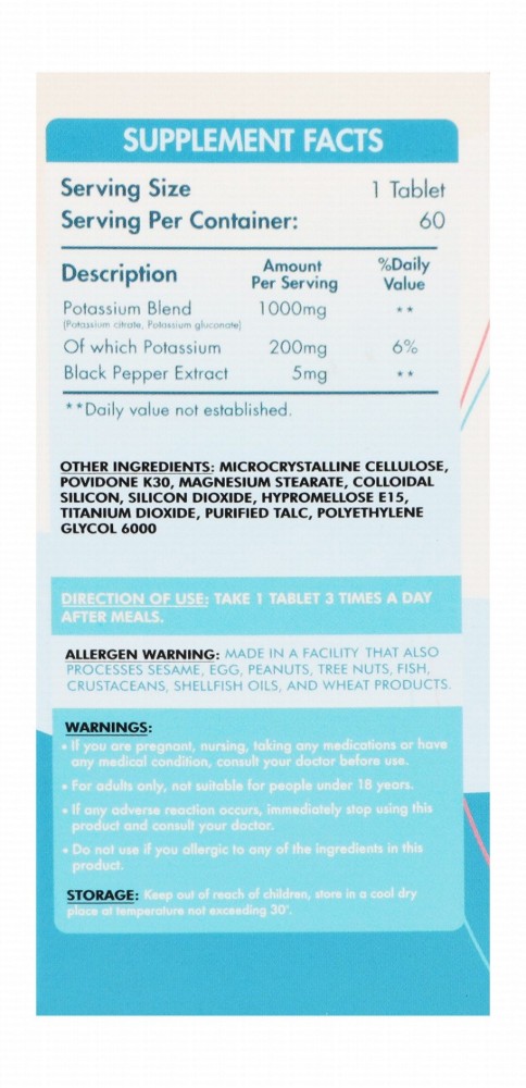 Organic Nation Vitals Potassium Blend Electrolyte Balance & Proper Muscle Contraction Health Support Supplement with Piperine
