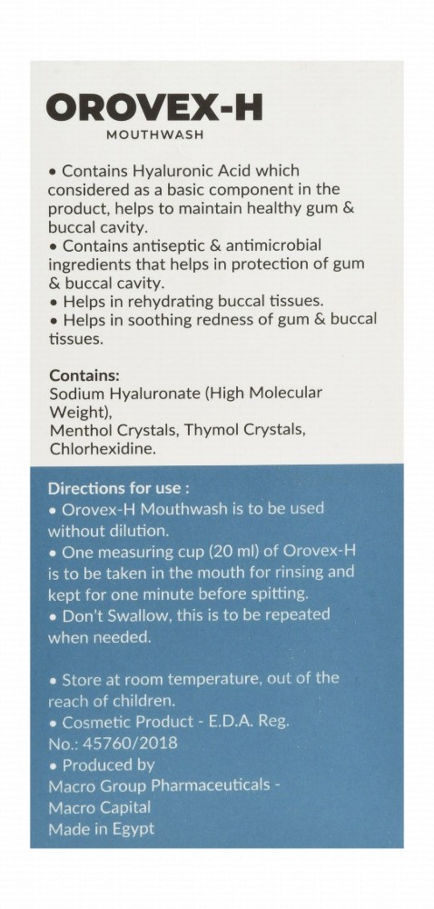 Orovex-H Mouthwash - alcohol free, color free, sugar free