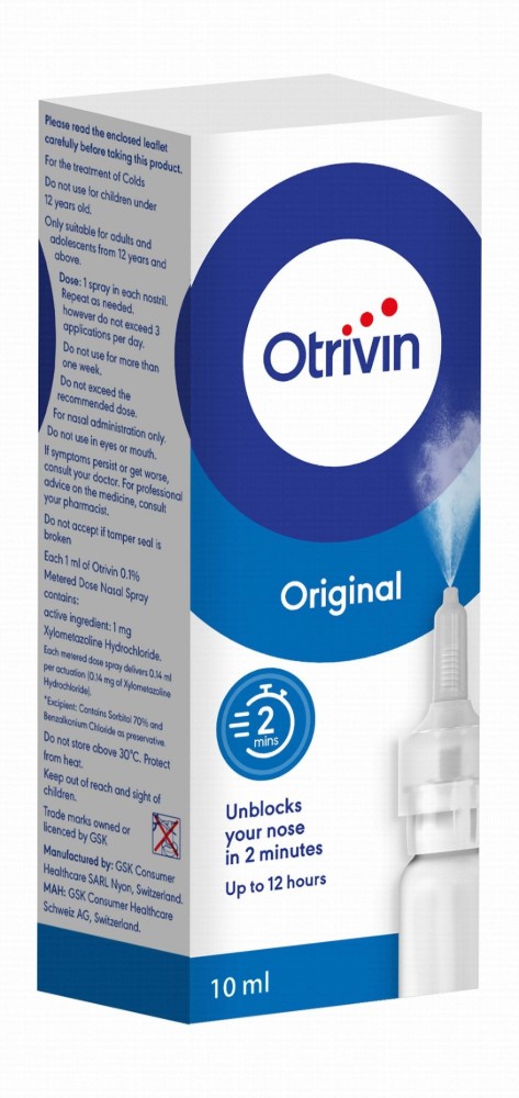 Otrivin Original 0.1% Xylometazoline Hydrochloride Metered Dose Nasal Spray