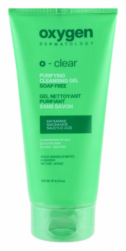 Oxygen Dermatology O-Clear Purifying & Soothing Gel Facial Cleanser with Matmarine, Niacinamide & Salicylic Acid for Combination, Oily & Sensitive Skin - soap free
