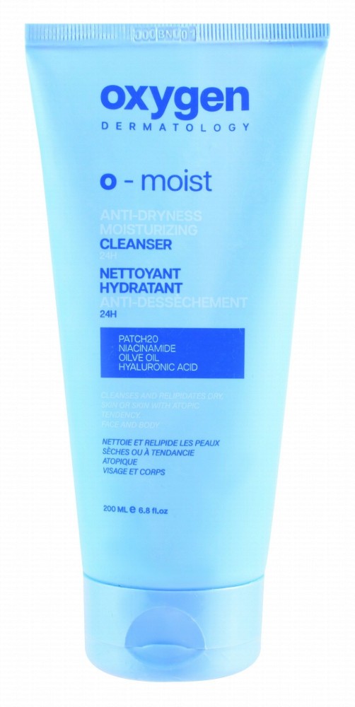 Oxygen Dermatology O-Moist 24H Moisturizing & Anti-Dryness Face & Body Cleanser with Niacinamide, Olive Oil & Hyaluronic Acid for Dry & Atopic Skin