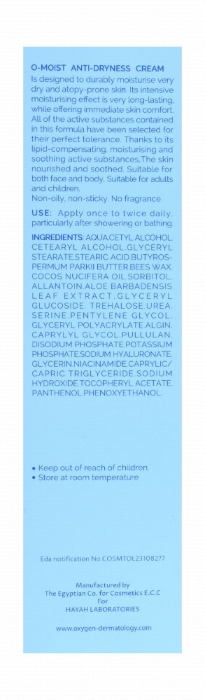 Oxygen Dermatology O-Moist 48H Nourishing & Anti-Dryness Face & Body Cream with Hydagen Aquaporin, Patch20 & Nutritive Complex for Dry, Sensitive & Uncomfortable Skin - oil free, fragrance free