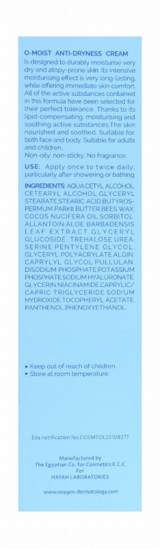 Oxygen Dermatology O-Moist 48H Nourishing & Anti-Dryness Face & Body Cream with Hydagen Aquaporin, Patch20 & Nutritive Complex for Dry, Sensitive & Uncomfortable Skin - oil free, fragrance free