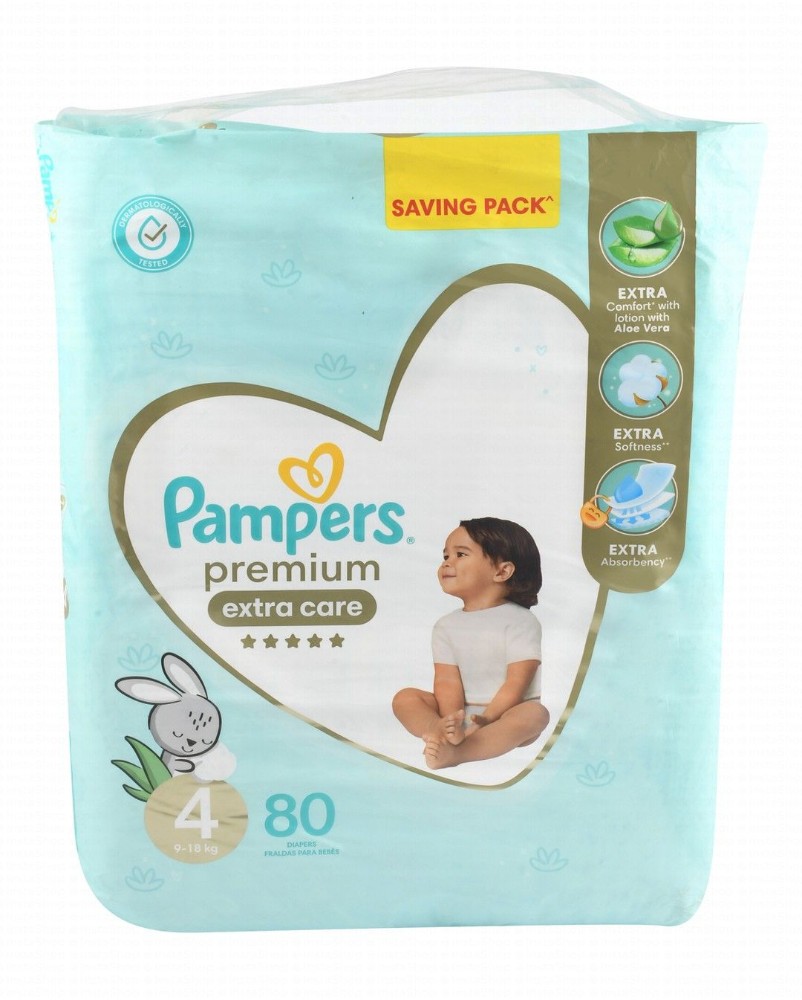 Pampers Premium Extra Care Diapers with Aloe Vera Lotion Size 4 (9-18kg)