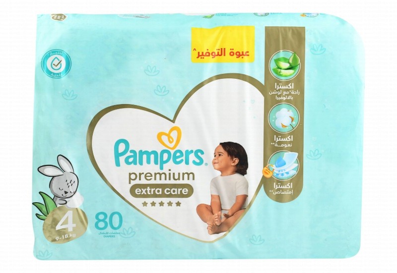 Pampers Premium Extra Care Diapers with Aloe Vera Lotion Size 4 (9-18kg)