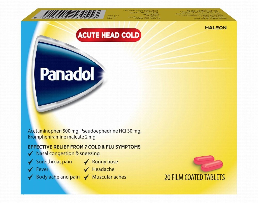 Panadol 500mg Acetaminophen for Acute Head Cold & Flu Relief