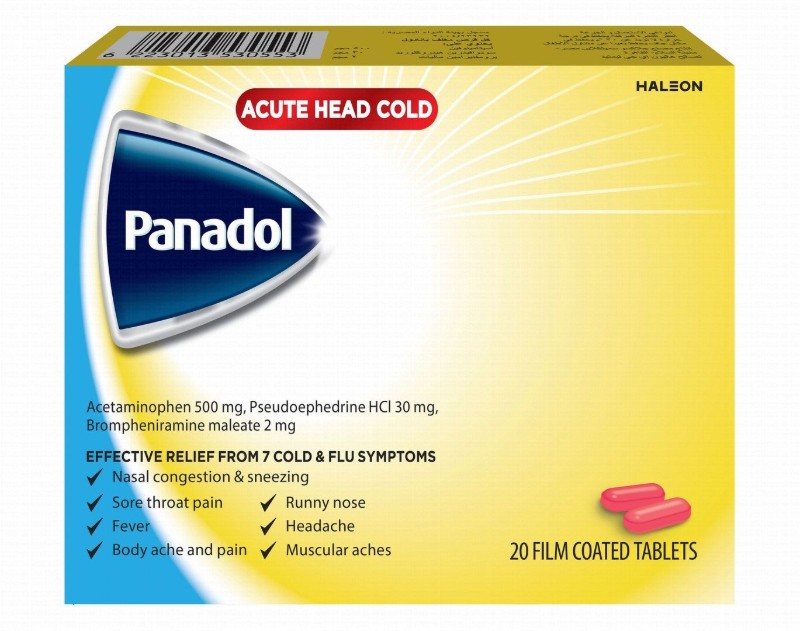 Panadol 500mg Acetaminophen for Acute Head Cold & Flu Relief