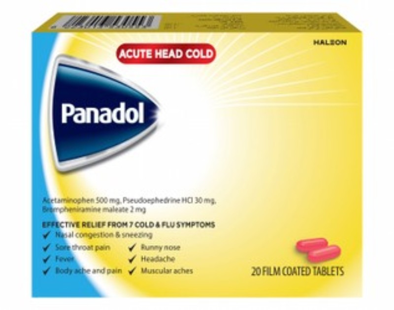 Panadol 500mg Acetaminophen for Acute Head Cold & Flu Relief