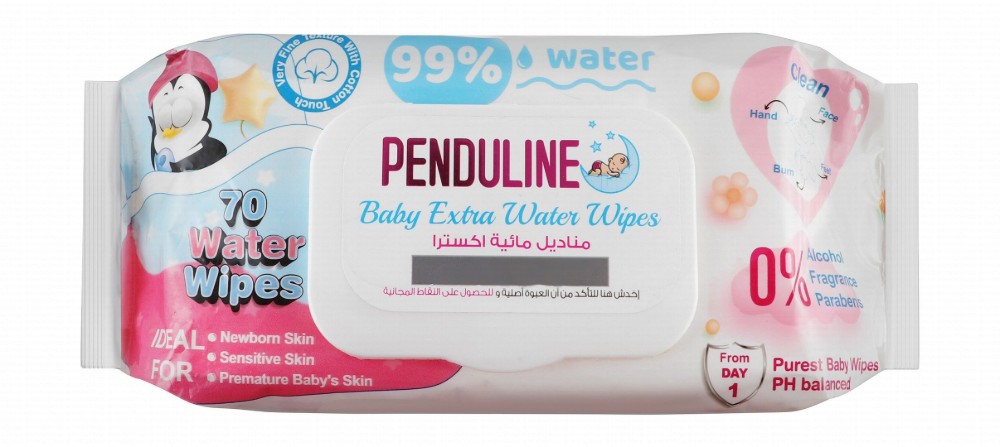 Penduline Extra Water Baby Wipes for Sensitive Skin - alcohol free, fragrance free, parabens free