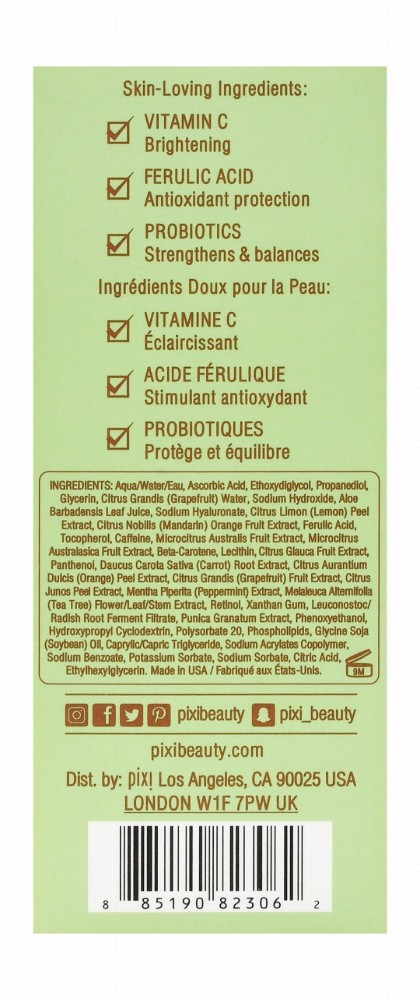 Pixi Skintreats Antioxidant & Brightening Concentrated Vitamin C Serum with Ferulic Acid & Probiotics for All Skin Types - cruelty free, parabens free, animal testing free