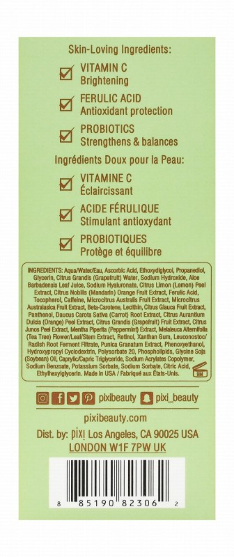 Pixi Skintreats Antioxidant & Brightening Concentrated Vitamin C Serum with Ferulic Acid & Probiotics for All Skin Types - cruelty free, parabens free, animal testing free