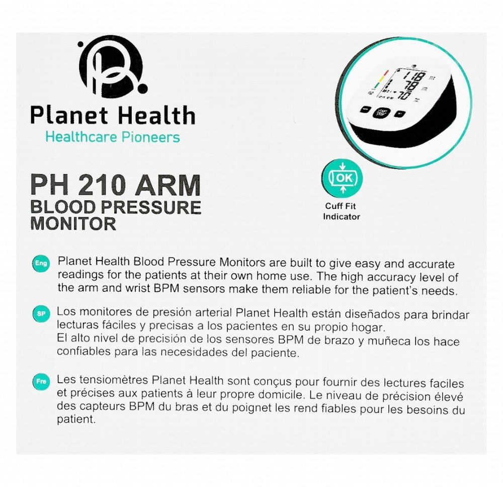 Planet Health Arm Blood Pressure Monitor - Blue & White, PH 210