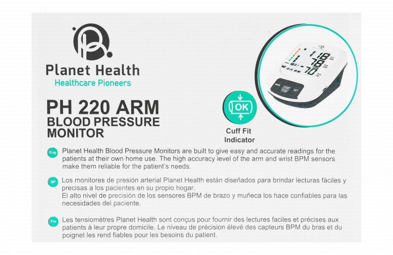 Planet Health Arm Blood Pressure Monitor - White, PH 220