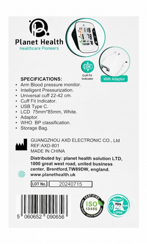 Planet Health Arm Blood Pressure Monitor - White, PH 230
