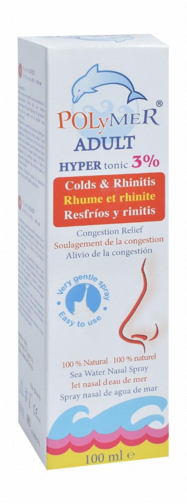 Polymer 3% Hypertonic Sea Water Colds & Rhinitis Relief Nasal Spray for Adults - preservatives free