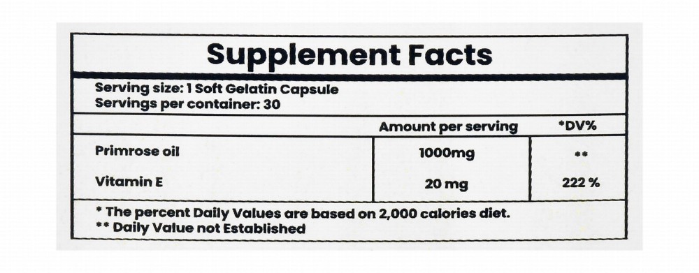 Primrose-E 1000mg Primrose Oil Women's Health Support Supplement with Vitamin E