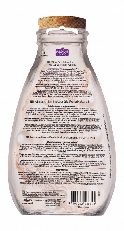 Purederm Botanical Choice Natural Skin Brightening Pearl Mask with Pearl Extracts