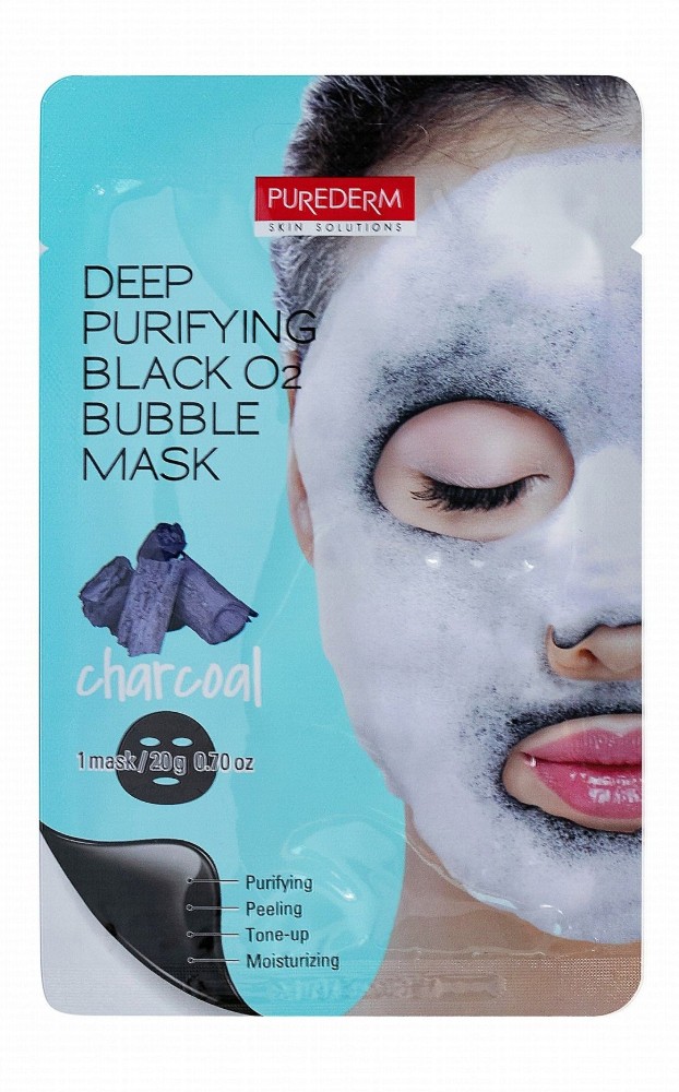 Purederm Deep Purifying Black O2 Charcoal Bubble Sheet Mask - sulfate free, mineral oil free, petrolatum free