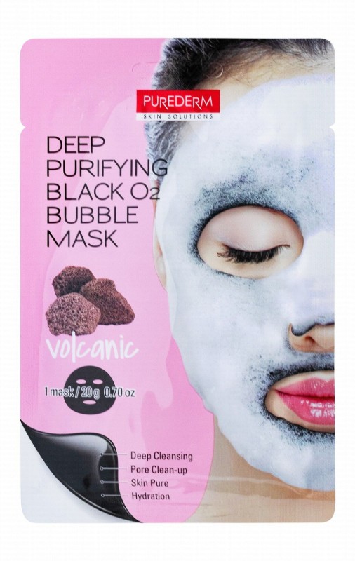 Purederm Deep Purifying Black O2 Volcanic Bubble Sheet Mask - sulfate free, mineral oil free, petrolatum free