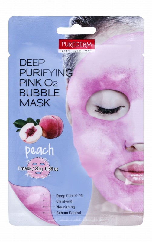 Purederm Deep Purifying Pink O2 Bubble Facial Gel Sheet Mask with Peach Extract