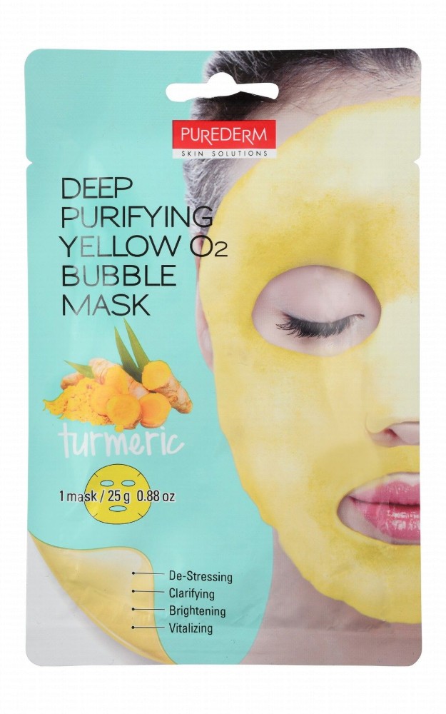 Purederm Vitalizing, De-Stressing, Brightening & Deep Purifying Yellow O2 Bubble Mask with Turmeric Extract