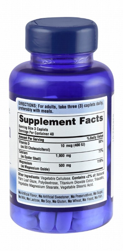 Puritan's Pride 1000mg Calcium Bone Support Supplement with Magnesium & Vitamin D3 - gluten free, lactose free, fish free