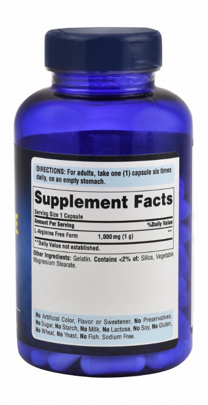 Puritan's Pride 1000mg L-Arginine Heart & Circulatory Support Supplement - gluten free, yeast free, artificial colors free