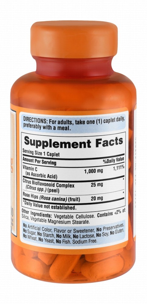 Puritan's Pride 1000mg Vitamin C Supplement Citrus Flavor with Bioflavonoids & Wild Rosehip Extract - artificial colors free, artificial flavors free, artificial sweeteners free