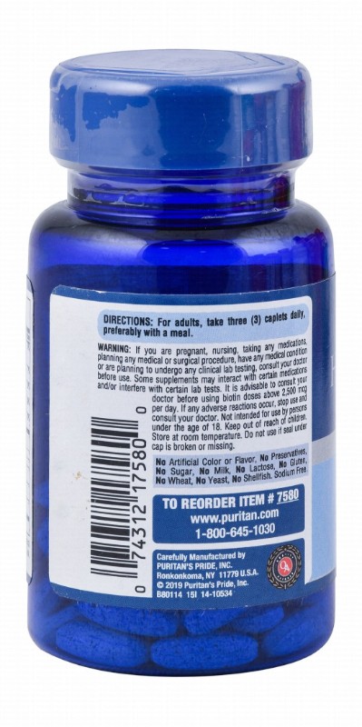 Puritan's Pride 3000mcg Biotin Hair, Skin & Nails Support Supplement - lactose free, sugar free, gluten free