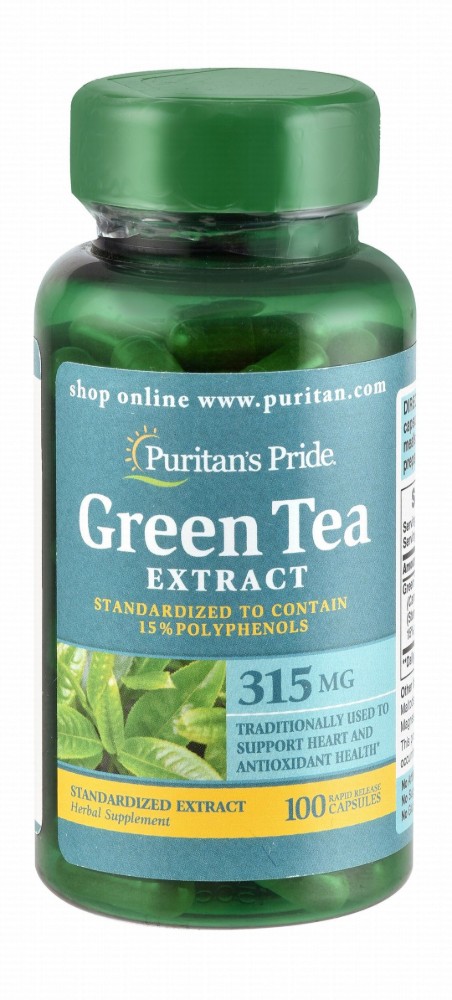 Puritan's Pride 315mg Green Tea Extract Heart & Antioxidant Support Herbal Supplement - gluten free, sodium free, yeast free