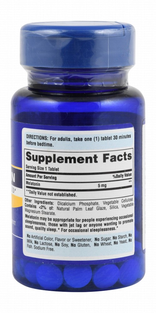 Puritan's Pride 5mg Melatonin Sleep Support Supplement - vegetarian, artificial colors free, gluten free