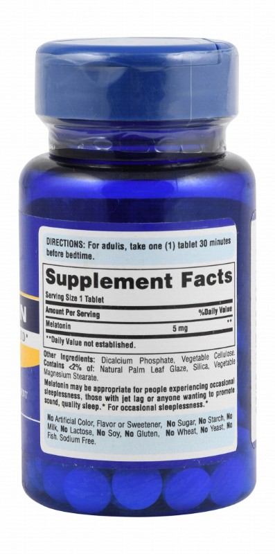 Puritan's Pride 5mg Melatonin Sleep Support Supplement - vegetarian, artificial colors free, gluten free