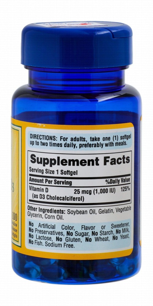 Puritan's Pride Sunvite 25mcg Vitamin D3 Supplement - preservatives free, gluten free, lactose free