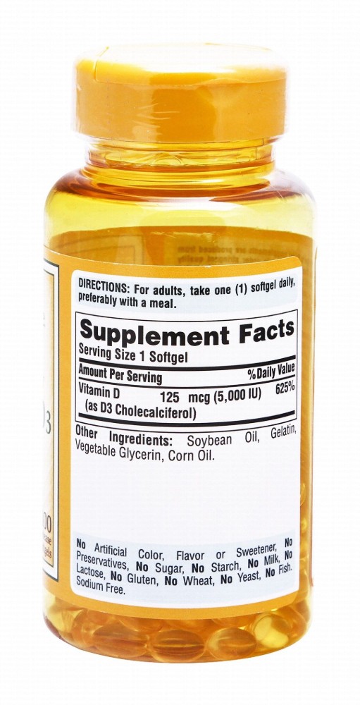 Puritan's Pride Sunvite Mega Potency Vitamin D3 125mcg (5000IU) Supplements - sugar free, lactose free, gluten free
