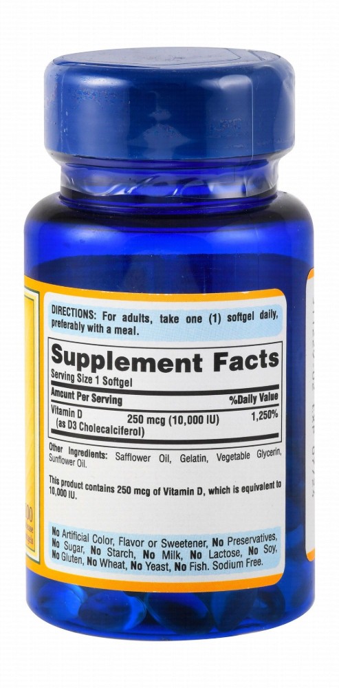 Puritan's Pride Sunvite Mega-Potency 250mcg Vitamin D3 Supplement - gluten free, sodium free, sugar free
