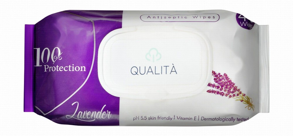 Qualita Antiseptic Wet Wipes Lavender Scent with Vitamin E - alcohol free
