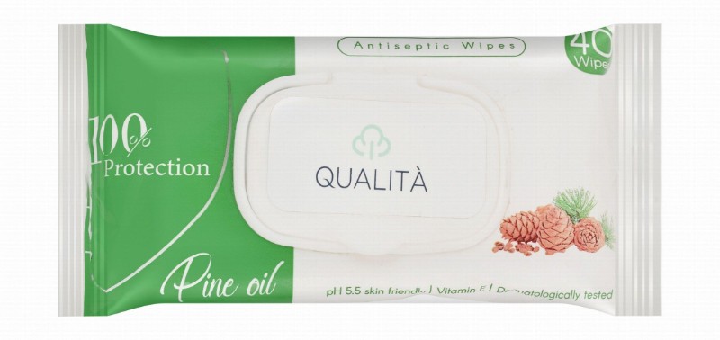 Qualita Antiseptic Wet Wipes Pine Oil Scent with Vitamin E - alcohol free
