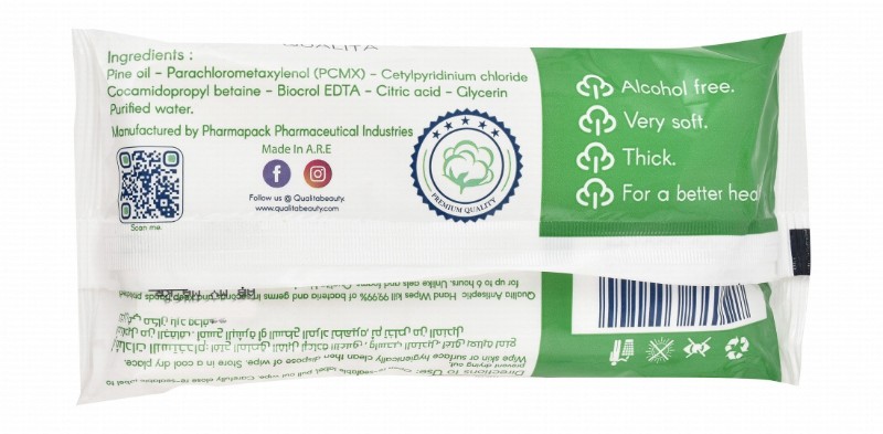Qualita Antiseptic Wet Wipes Pine Oil Scent with Vitamin E - alcohol free
