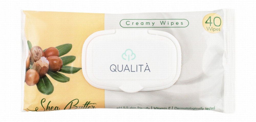 Qualita Creamy Face & Body Wipes with Vitamin E & Shea Butter Extract - alcohol free