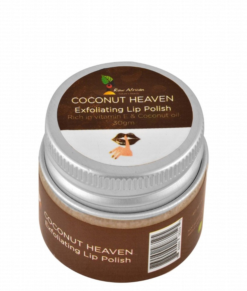 Raw African Exfoliating Lip Polish Coconut Heaven Flavor with Vitamin E & Coconut Oil