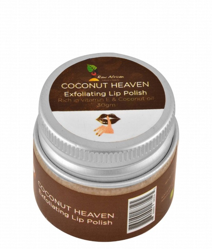 Raw African Exfoliating Lip Polish Coconut Heaven Flavor with Vitamin E & Coconut Oil