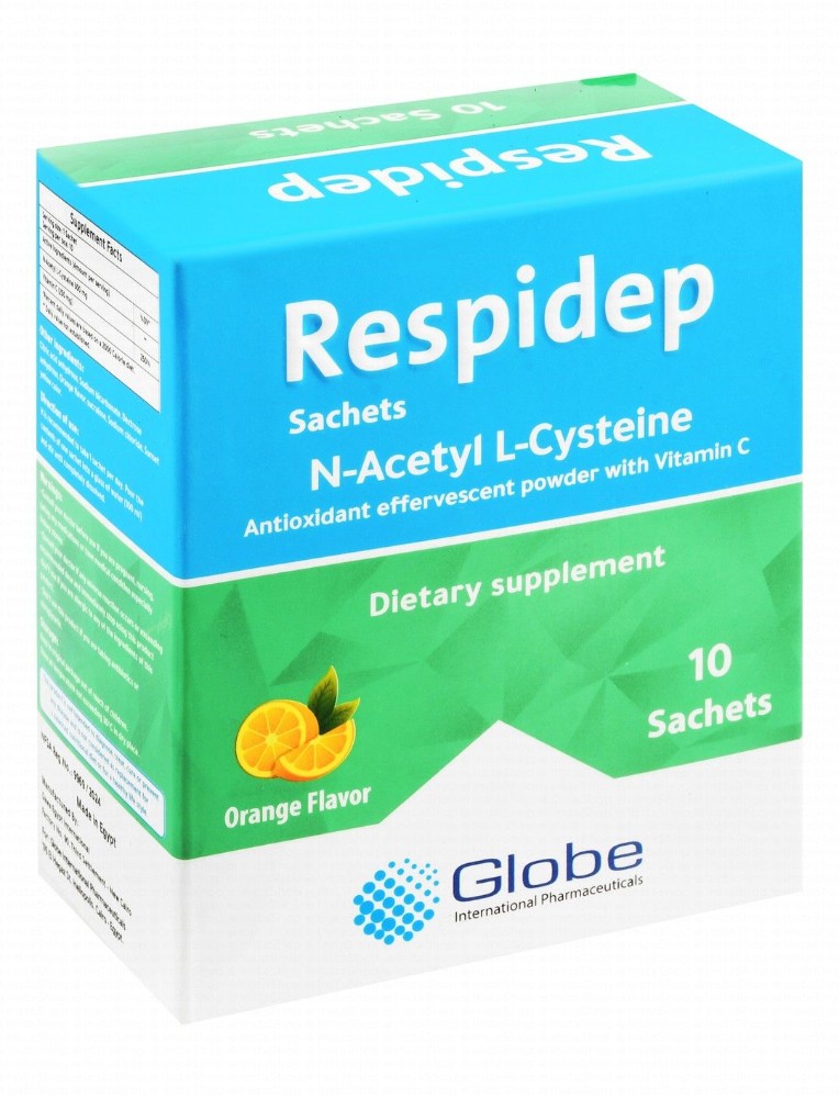 Respidep 300mg N-Acetyl L-Cysteine Antioxidant Supplement Sachets Orange Flavor with Vitamin C
