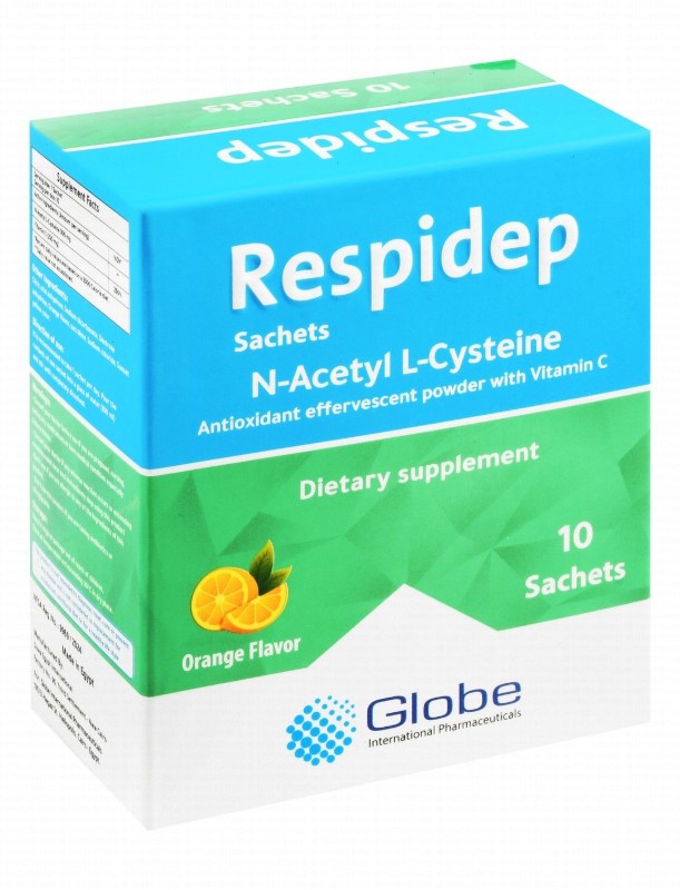 Respidep 300mg N-Acetyl L-Cysteine Antioxidant Supplement Sachets Orange Flavor with Vitamin C
