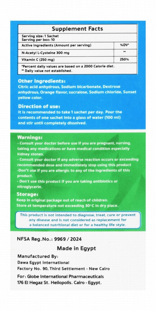 Respidep 300mg N-Acetyl L-Cysteine Antioxidant Supplement Sachets Orange Flavor with Vitamin C