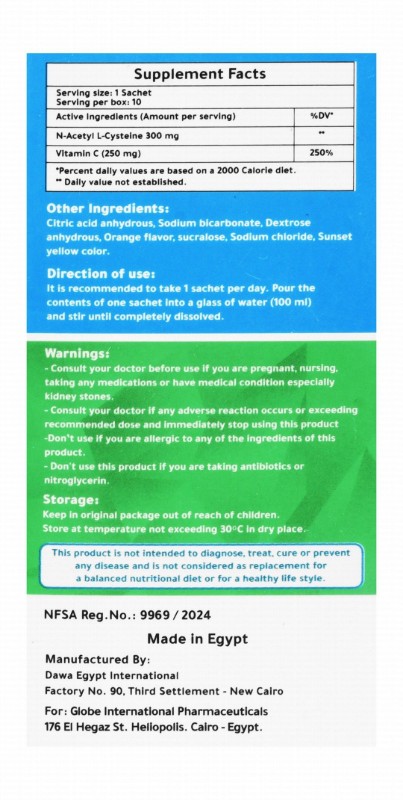 Respidep 300mg N-Acetyl L-Cysteine Antioxidant Supplement Sachets Orange Flavor with Vitamin C