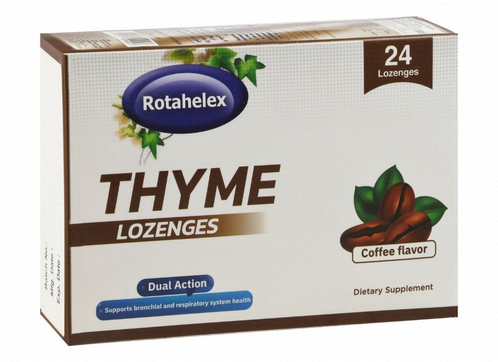 Rotahelex 26mg Ivy Leaf & 21.5mg Thyme Powder Respiratory System & Bronchial Health Support Supplement Lozenges Coffee Flavor