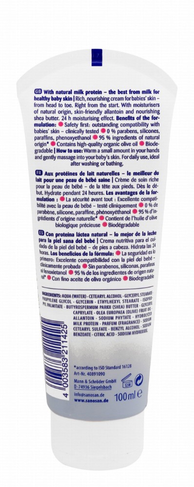 Sanosan Baby Care Cream with Olive Oil Extract & Milk Protein - parabens free, silicones free, paraffins free