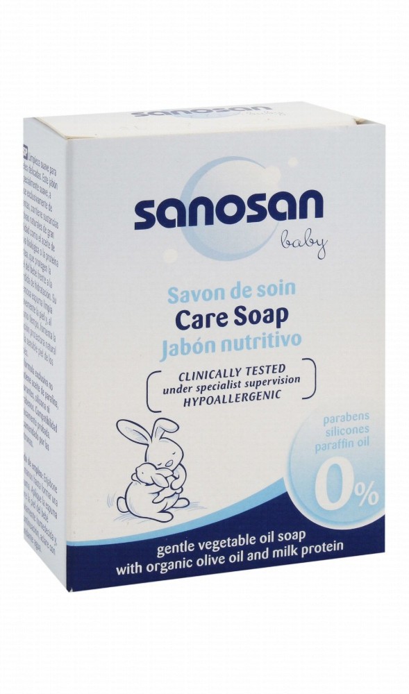 Sanosan Hypoallergenic Baby Care Soap Bar with Organic Olive Oil & Milk Protein - parabens free, silicone free, paraffin oil free
