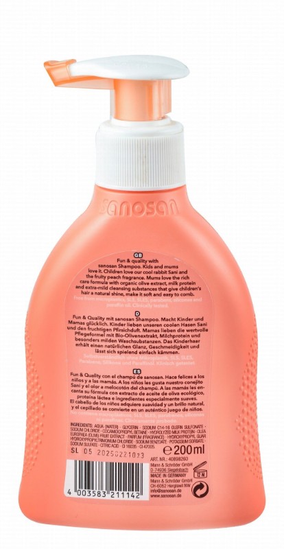 Sanosan Kids Shampoo Peach Scent with Organic Olive Extract & Milk Protein