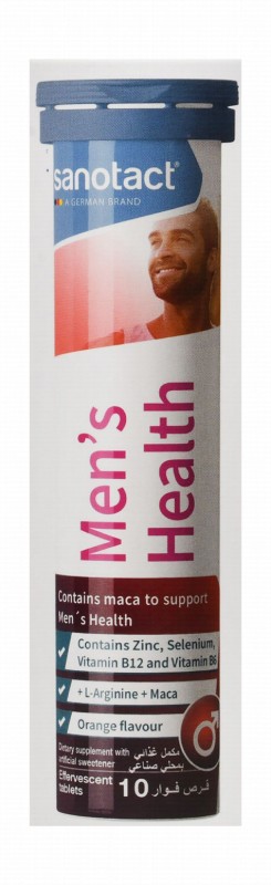 Sanotact 100mg Maca Men's Health Support Effervescent Tablets Orange Flavor with Zinc, Selenium & Vitamin B12